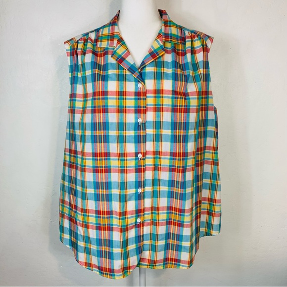 ❌SOLD❌ Y2K Picket & Post Plus Size 22W Button Down Plaid Shirt Top Sleeveless - Picture 2 of 7